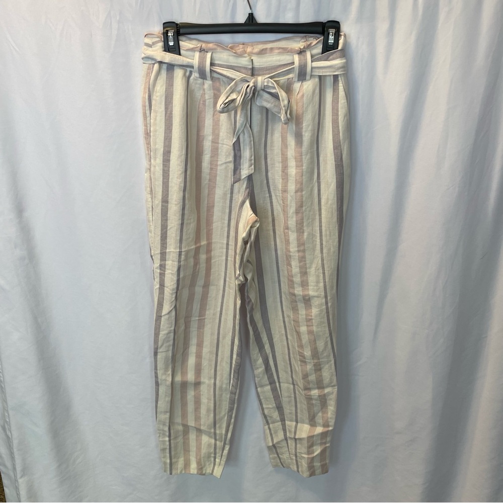 Express Linen‎ & Cotton Blend Ankle High Rise Size 2R Pants Slacks Belt Tie